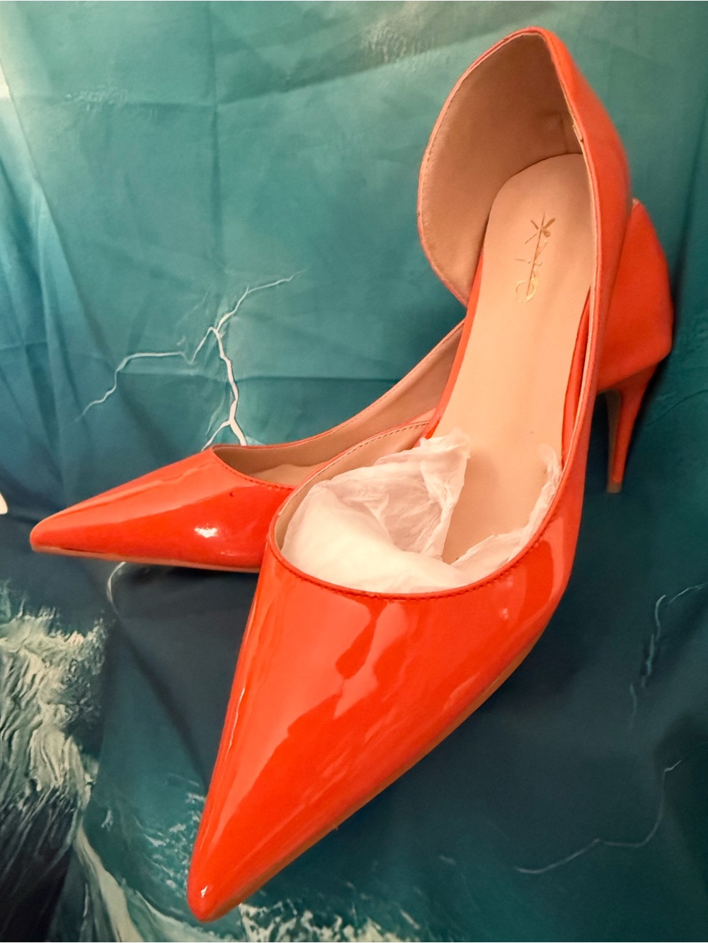 XYD Orange Patent Pointed-Toe Stiletto Heels